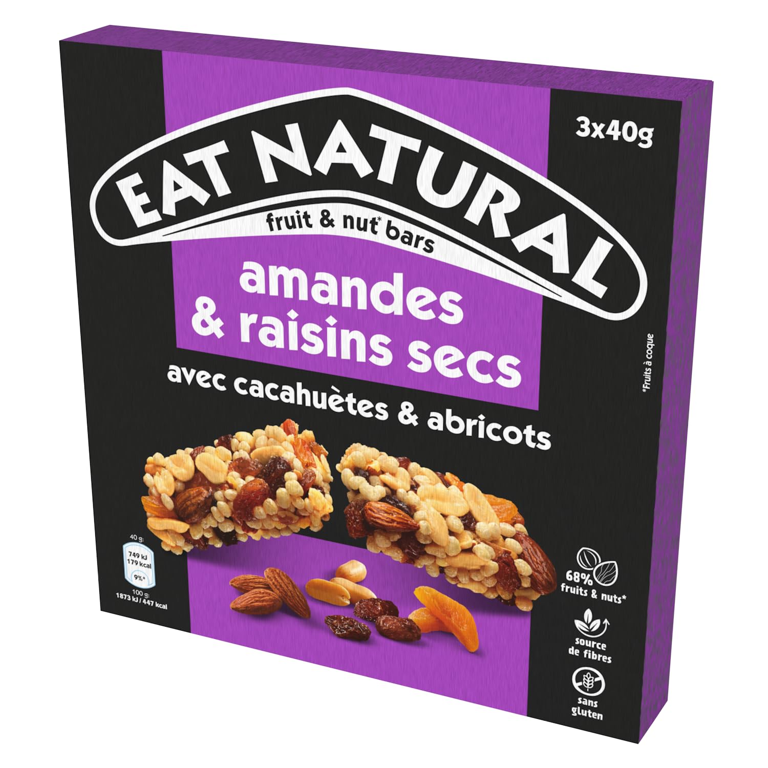 Eat Natural – Lot de 5 variétés de barres de céréales sans gluten – Amandes, Cranberries, Cacahuètes, Chocolat noir, Vegan – 5 x 3 barres de 40 g (15 barres)