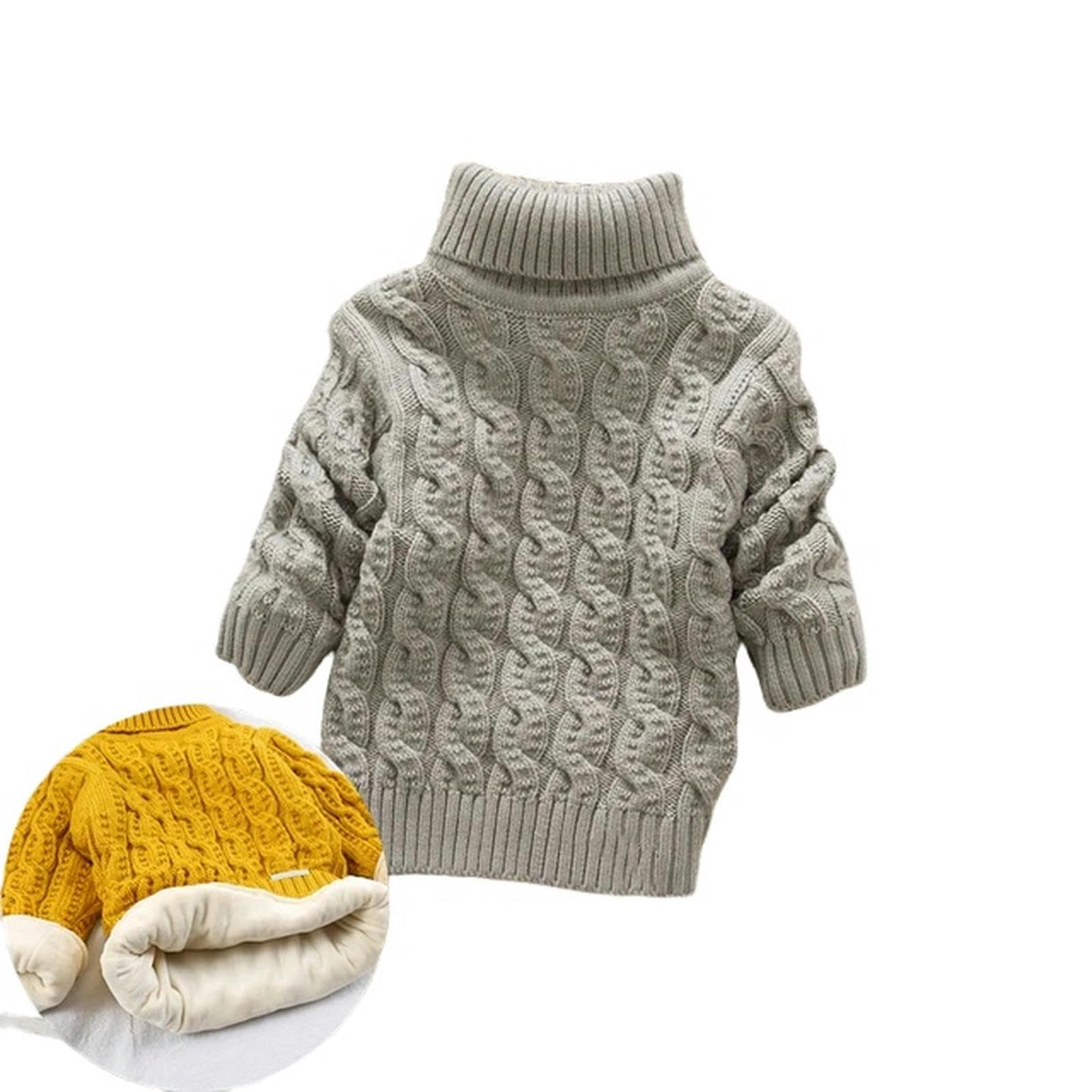 Zonto Winterunterwäsche für Kinder Plüsch Gefütterte Einfarbige Winter Verdickte Strick Rollkragenhemd Für Jungen Und Mädchen Und Rollkragenpullover Pullover-Plüsch Innen Grau B-Größe 5T (Tag 20)