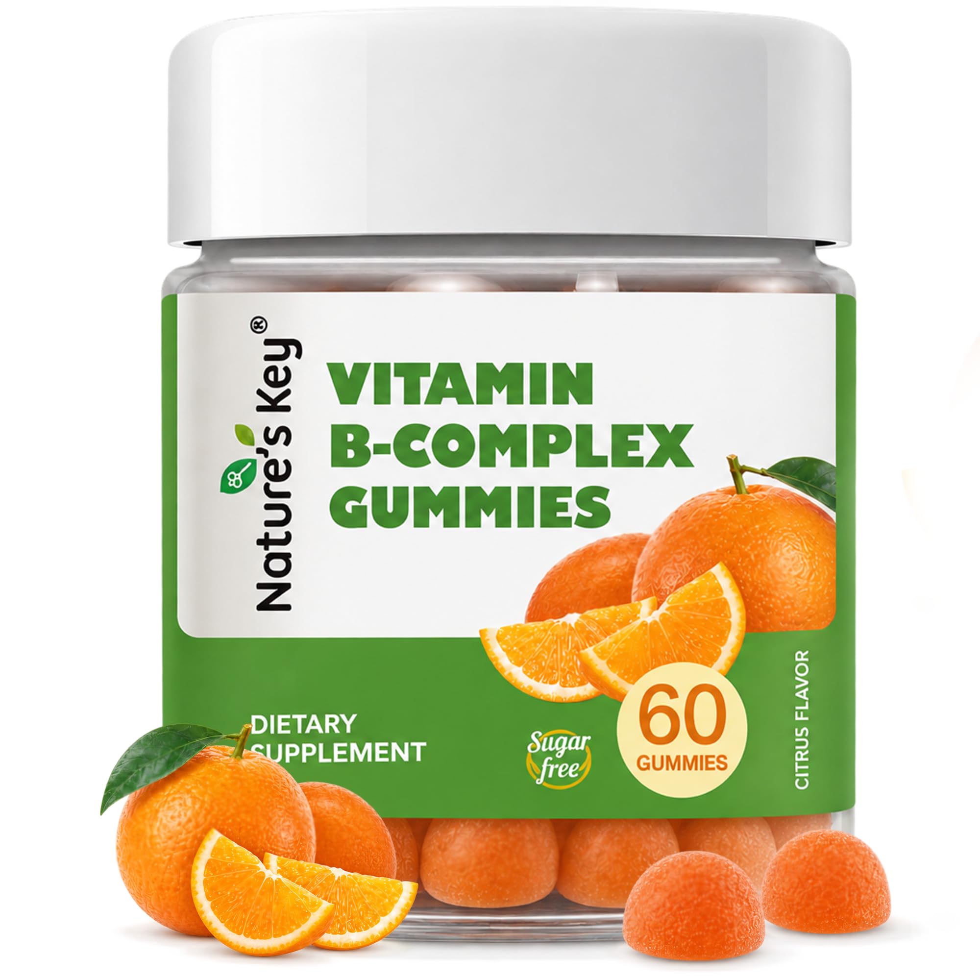 Nature's Key Vitamin B-Complex Gummies for Women & Men - Vitamin B1, B2, B3, B5, B6, B7, B9, B12 Supplements for Immune & Cellular Energy Support, Orange Flavor, 60 Count (30 Days Supply)