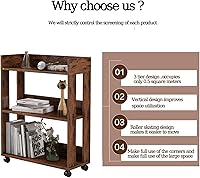 Vista 5 de MIN WIN Estantería abierta de 3 niveles, estantes pequeños de almacenamiento con ruedas universales, estantes de pie móviles, estante