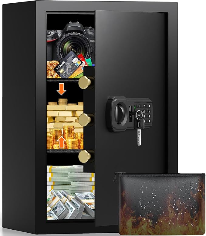 21.65"H Large Safe Box for Home, 5.0 cu ft Anti-Theft Safe with A4 Fireproof Bag, Steel Security Safe with Keypad Lock, Backup Keys, External Power Supply Box, Document Safe for Cash Medicine Document