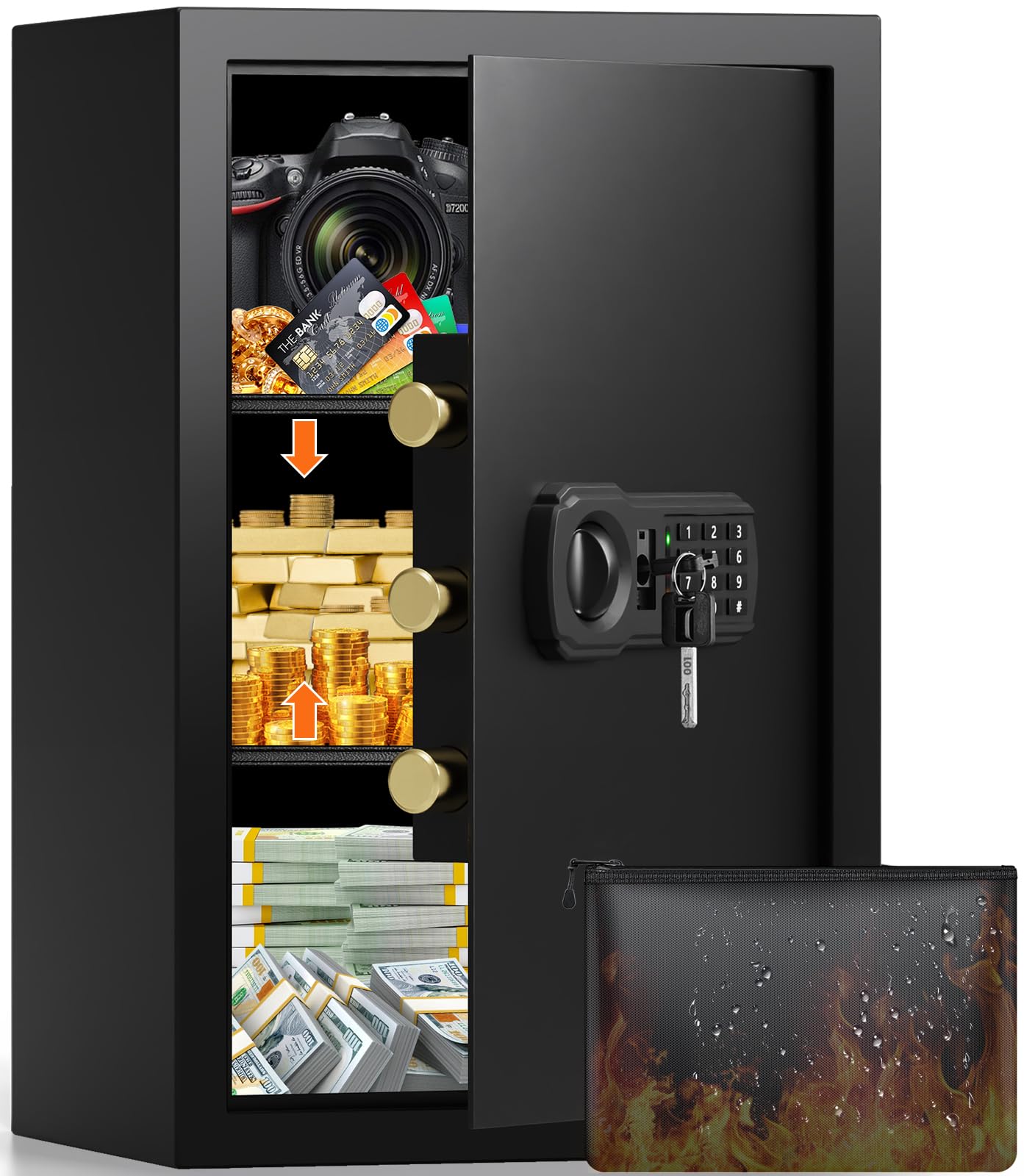 Photo 1 of 21.65"H Large Safe Box for Home, 3.8 cu ft Anti-Theft Safe with A4 Fireproof Bag, Steel Security Safe with Keypad Lock, Backup Keys, External Power Supply Box, Document Safe for Cash Medicine Document