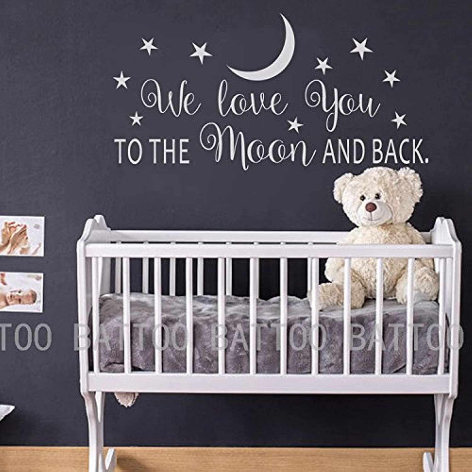 BATTOO We Love You to The Moon and Back Wall Decal - Nursery Wall Decal - Moon and Stars Nursery Decals - Children Wall Decor - Wall Decals Nursery(White, 40" WX20 H)