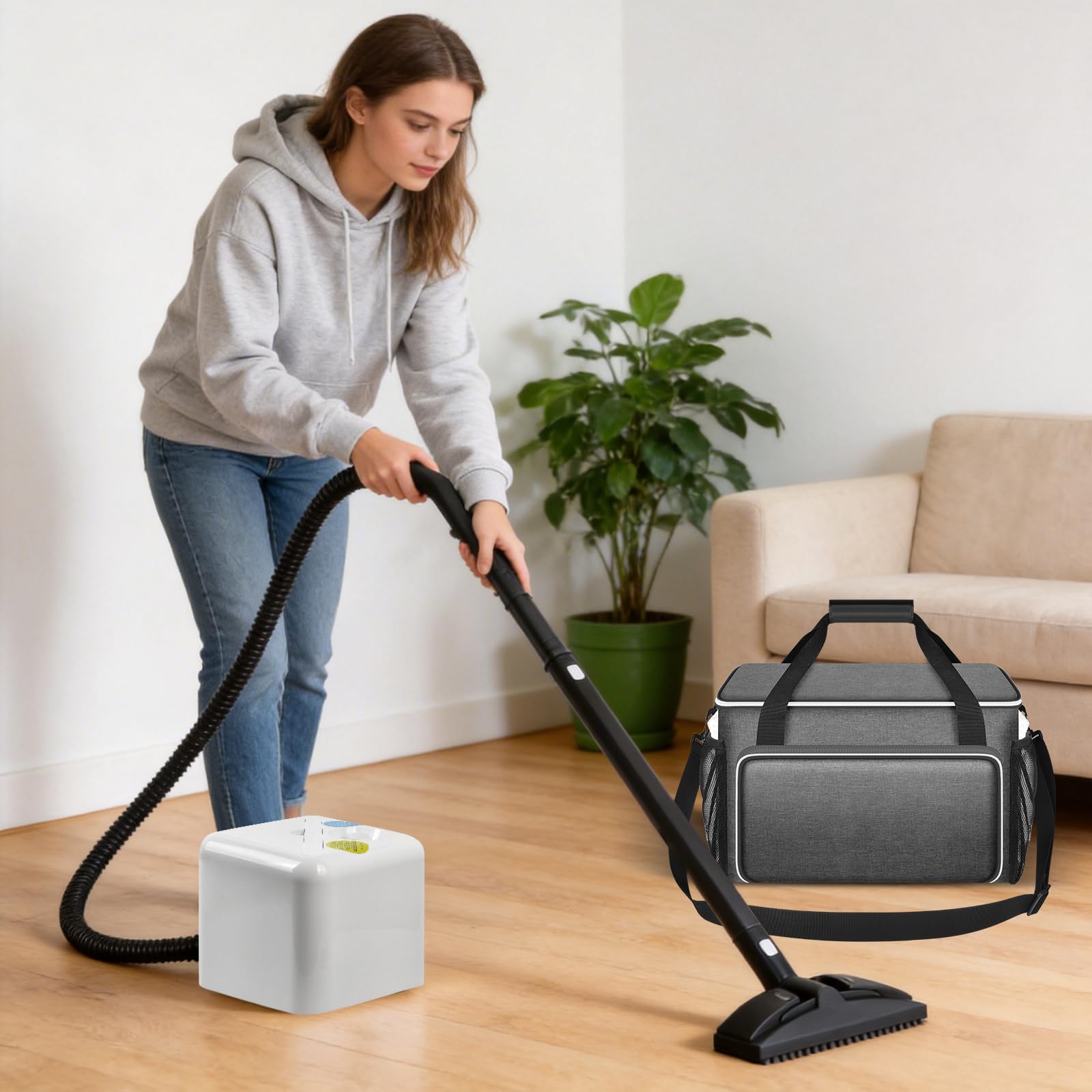 Aufbewahrungstasche kompatibel mit Dampfreiniger, große Tragetasche mit externem Verlängerungsstangenhalter, strapazierfähiger Organizer für Dupray Dampfreiniger-Zubehör (nur Tasche)