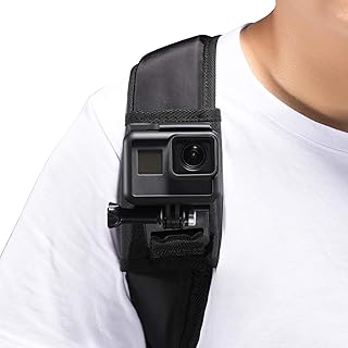 Backpack Shoulder Strap Mount 360 Degree Adjustable Rotation J Hook Buckle, Hook & Loop Fastener Strap Compatible with GoPro Hero (2018) GoPro Hero 11 10 9 8 7 6 5 4 3+ Session, Xiaomi Yi, Sjcam