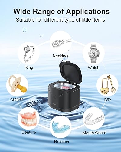 Miniatura 2 de BCOM Limpiador de joyas, limpiador ultrasónico profesional portátil de 46 kHz para retenedores dentales, protector bucal, reloj, anillo, máquina