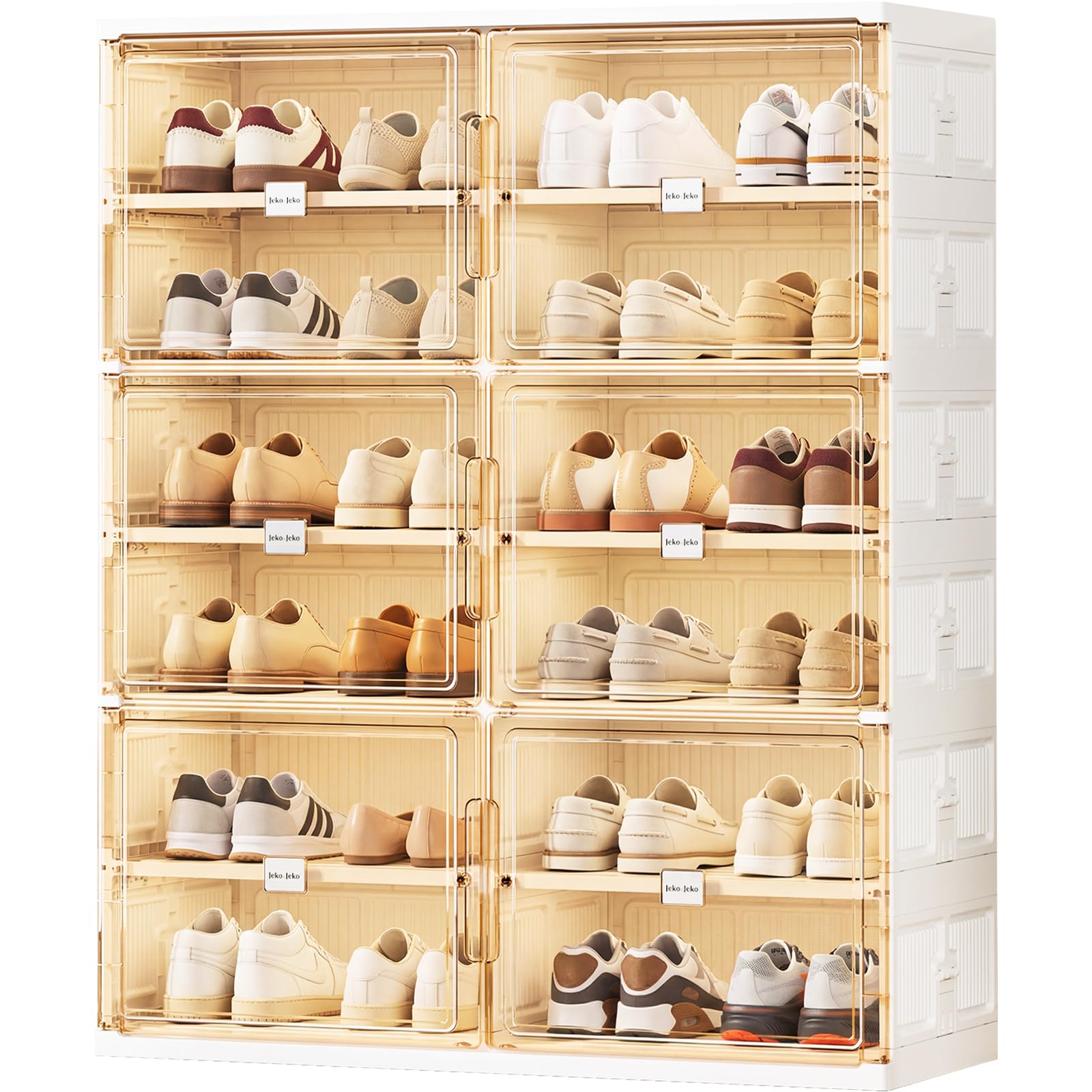 JEKO&JEKO 6 Tiers Foldable Shoe Rack Organizer Cabinet for Closet Entryway, Large Collapsible Shoe Storage Box with Magnetic Doors Fits Up to 24 Pairs