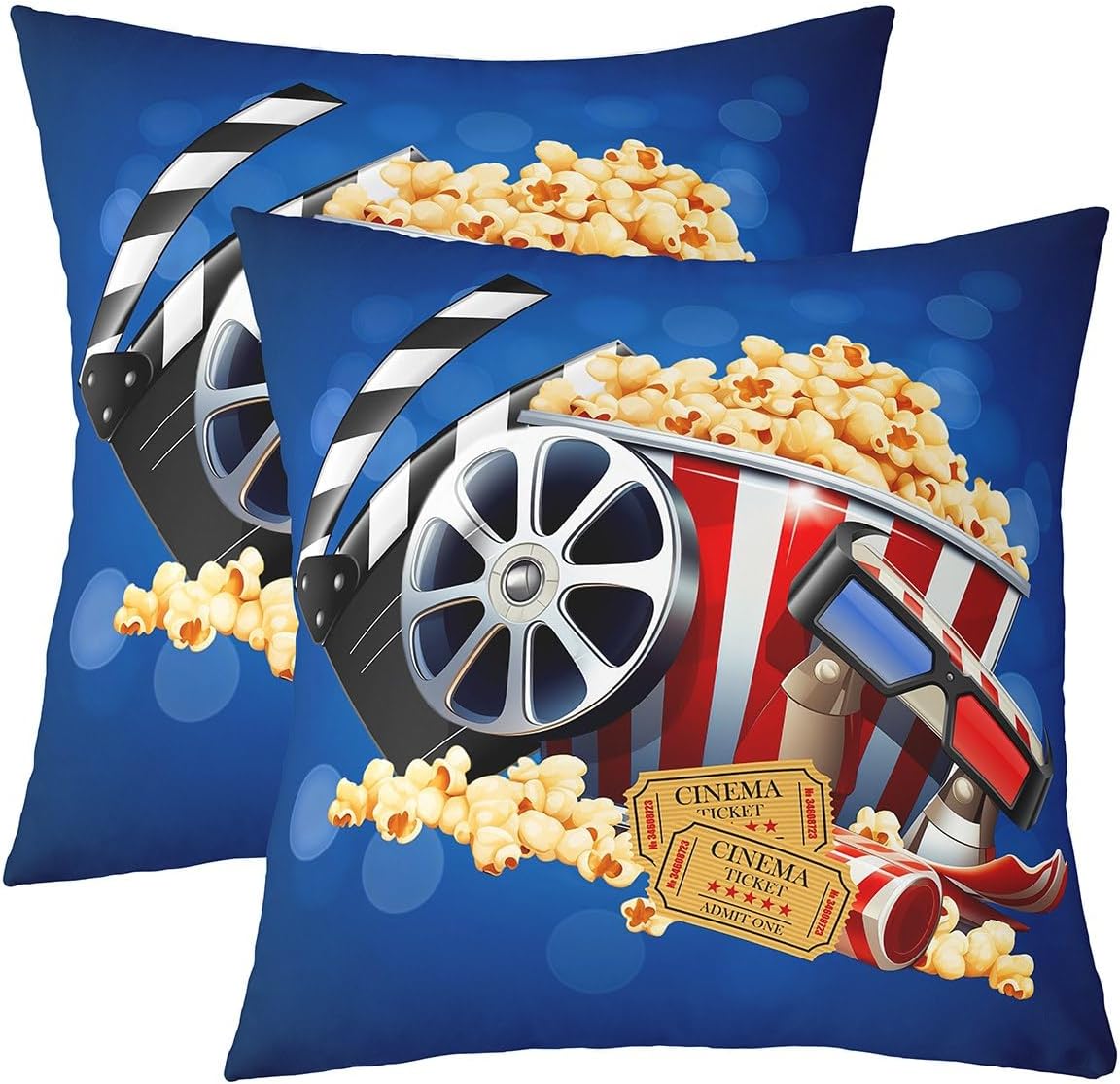 Pack of 2 Neon Sign Movie Theme Pillow Covers 22x22 Retro Cinema Ticket Throw Pillow Covers For Outdoors Car Sofa,Ceremony Photo Photography Cushion Covers Home Theater Decorative Square Pillow Cases
