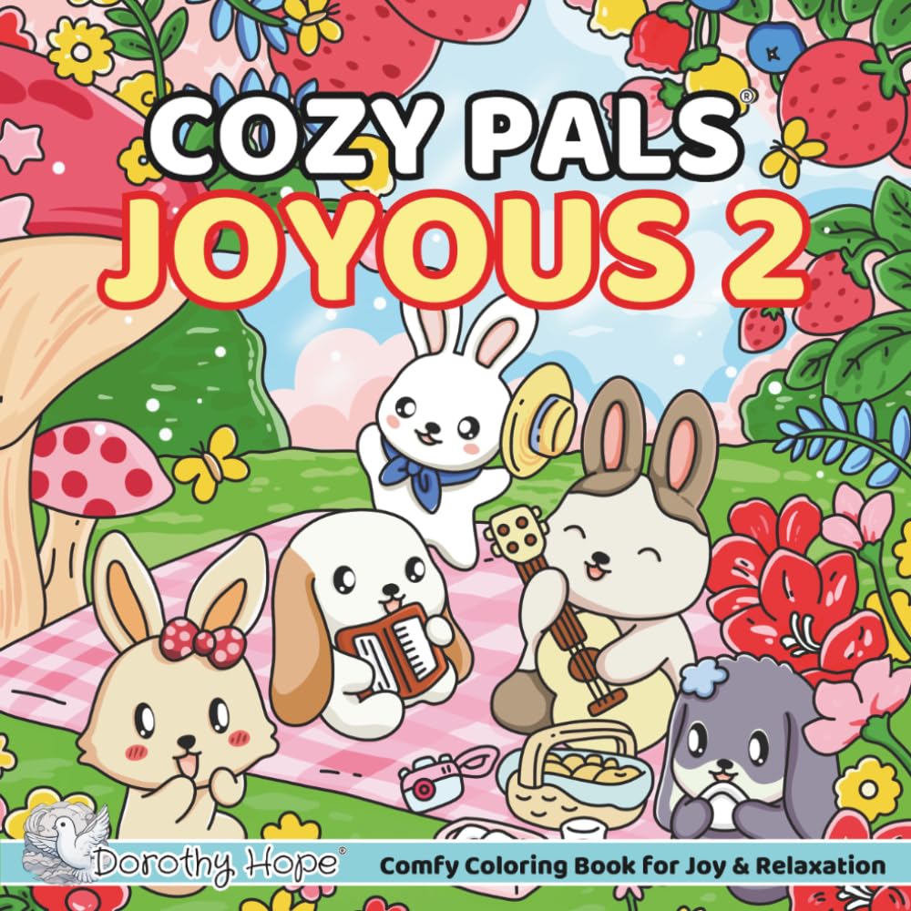 Cozy Pals JOYOUS 2: Comfy Coloring Book for Adults and Teens Featuring Cute Adorable Bunnies in Joyous Moments (Bold & Simple, Cute & Easy) (COZY PALS Series)