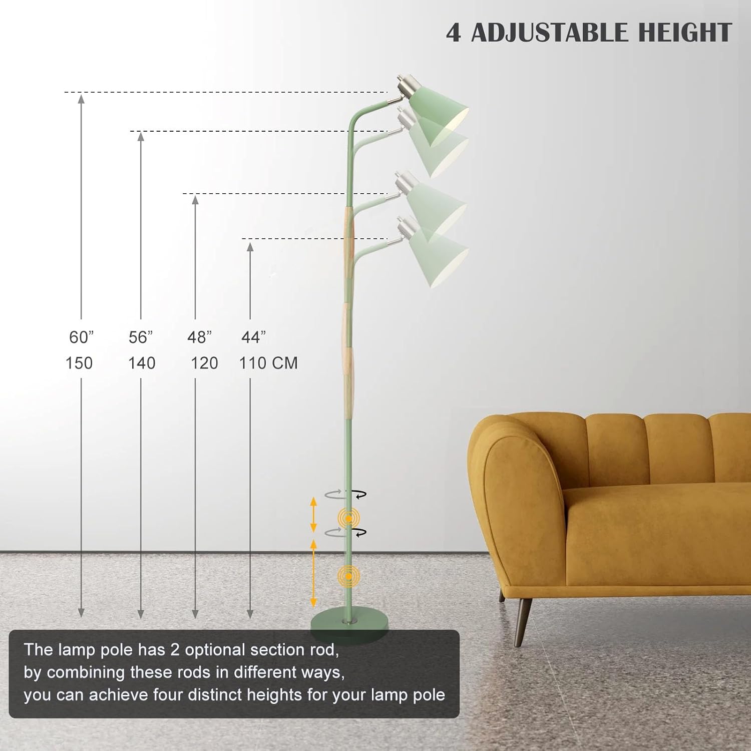 Adjustable Reading Floor Lamp,360°Rotatable Shade,3CCT LED Bulb Include,Green