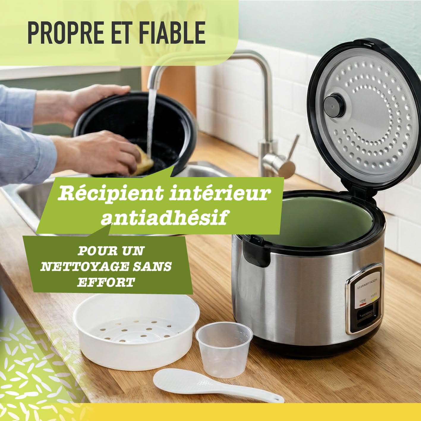 GOURMETmaxx cuiseur à riz compact & vapeur 1 L avec panier vapeur, cuve, spatule et verre doseur. Fonction maintien au chaud, idéal pour célibataires et petites familles, compatible lave-vaisselle.