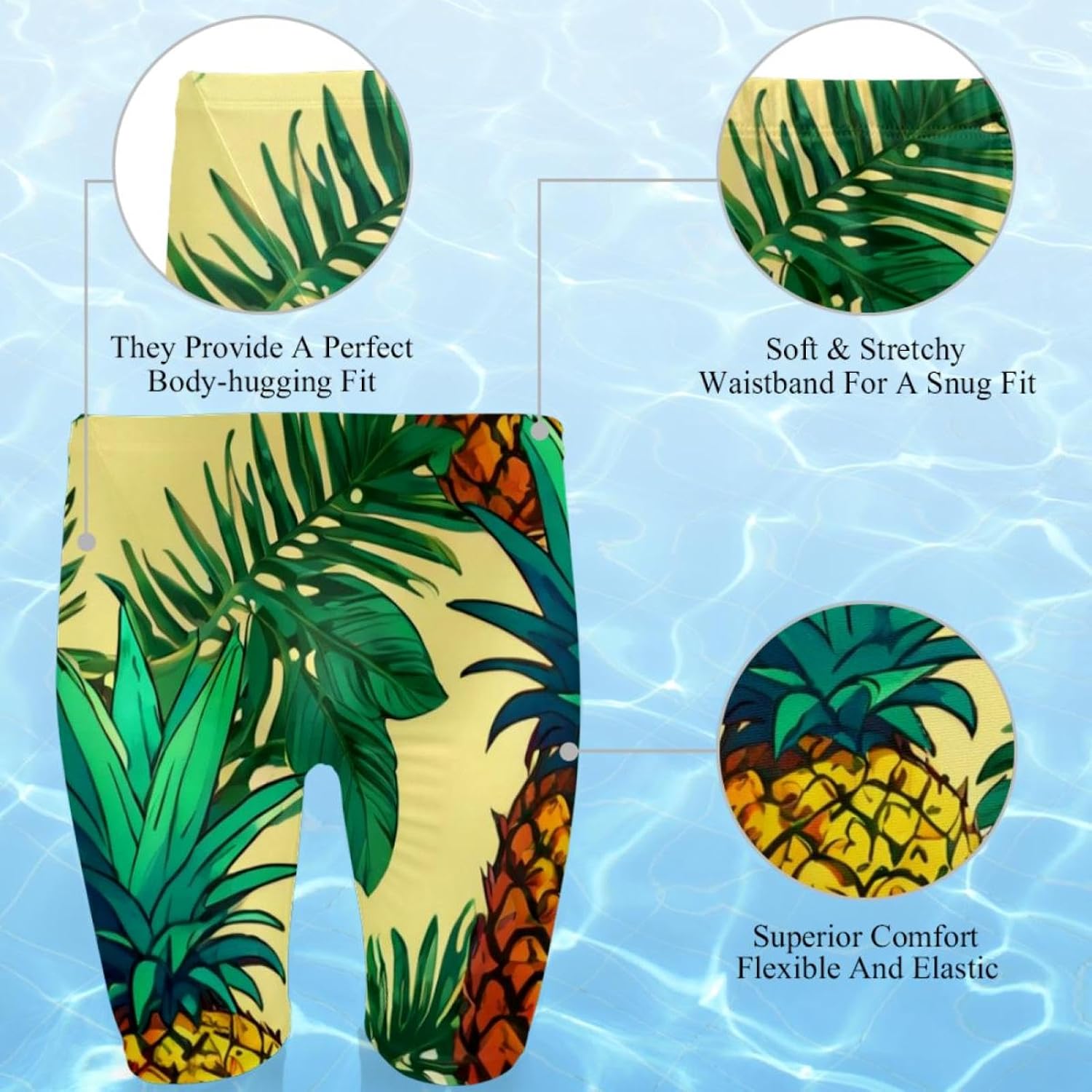 Swimsuit Mens Swim Jammers Endurance Long Racing Training Swimsuit,Colorful Art Pineapple