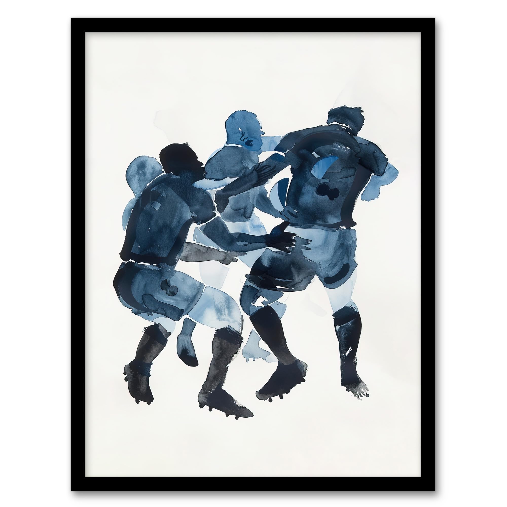 Artery8 Scrum Rugby Football Sport Players Watercolour Living Room Artwork Framed Wall Art Print 18X24 Inch