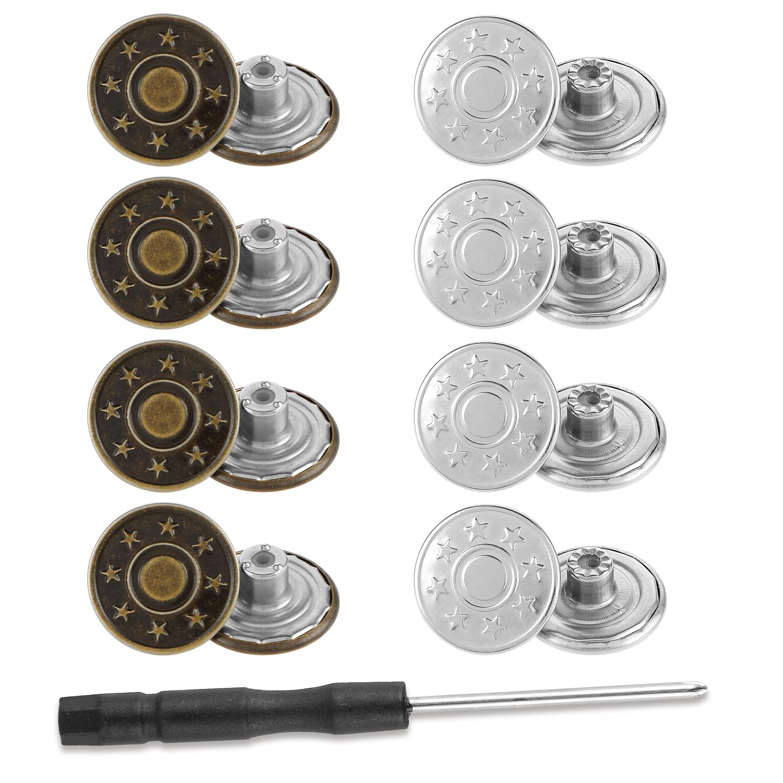 20 Sets De Boutons Pression Pour Jeans - Vieux Bronzé / Cuivre étoile En Métal - 17mm - Neuf