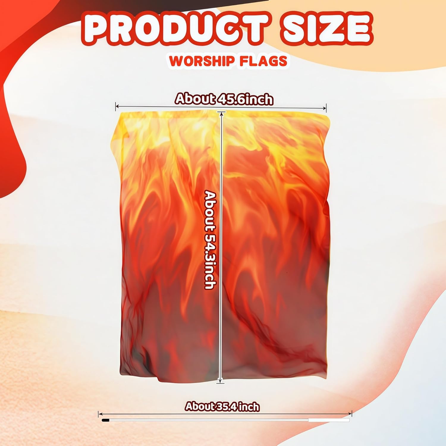 54"x45" Worship Flags for Dance Church, Praise Dance Flags for Worship, Fire Flag with Flexible Rods & Carrying Bag, Set of 2, Orange-Red-Black thumbnail