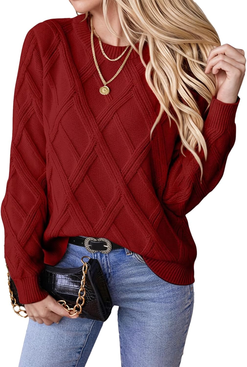 Women's Sweaters Crew Neck Pullover Cable Knit Sweaters Ribbed Casual Tops 2026 Classic Knitwear for Spring Winter