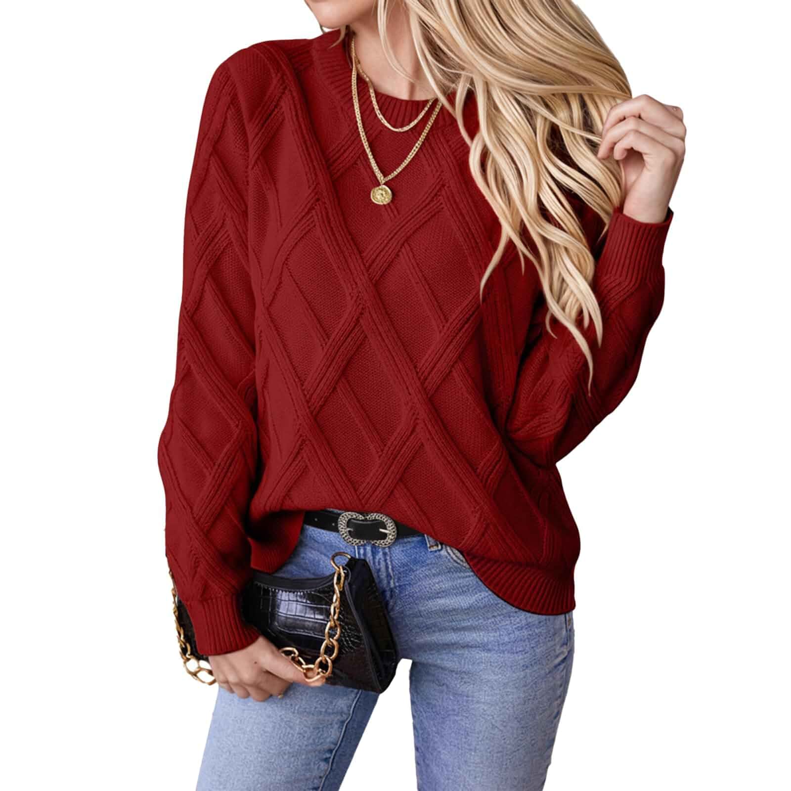 Women's Cable Knit Sweater Crew Neck Pullover 2026 Soft Warm Knit, Breathable, Flattering Fit, Timeless Texture, Ribbed Hem Cuffs, Cozy Fall Winter Layering
