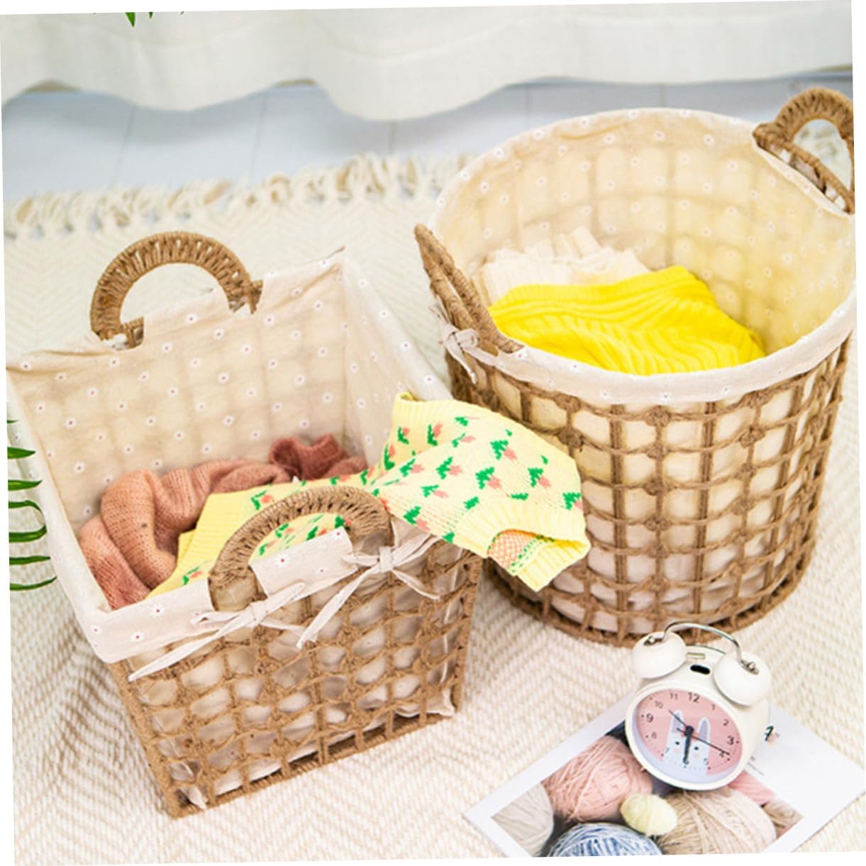 Wakauto Woven Laundry Basket Hamper with Braided Rope Spacious Storage Organizer for Bathroom Bedroom Clothes and Sundries Medium Home Storage Bin