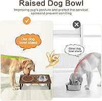 Vista 4 de Cuencos elevados para perros pequeños y medianos de madera con 2 cuencos profundos de acero inoxidable para alimentos y agua, antivómitos, platos
