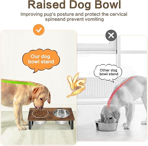 Miniatura 4 de Cuencos elevados para perros pequeños y medianos de madera con 2 cuencos profundos de acero inoxidable para alimentos y agua, antivómitos, platos de