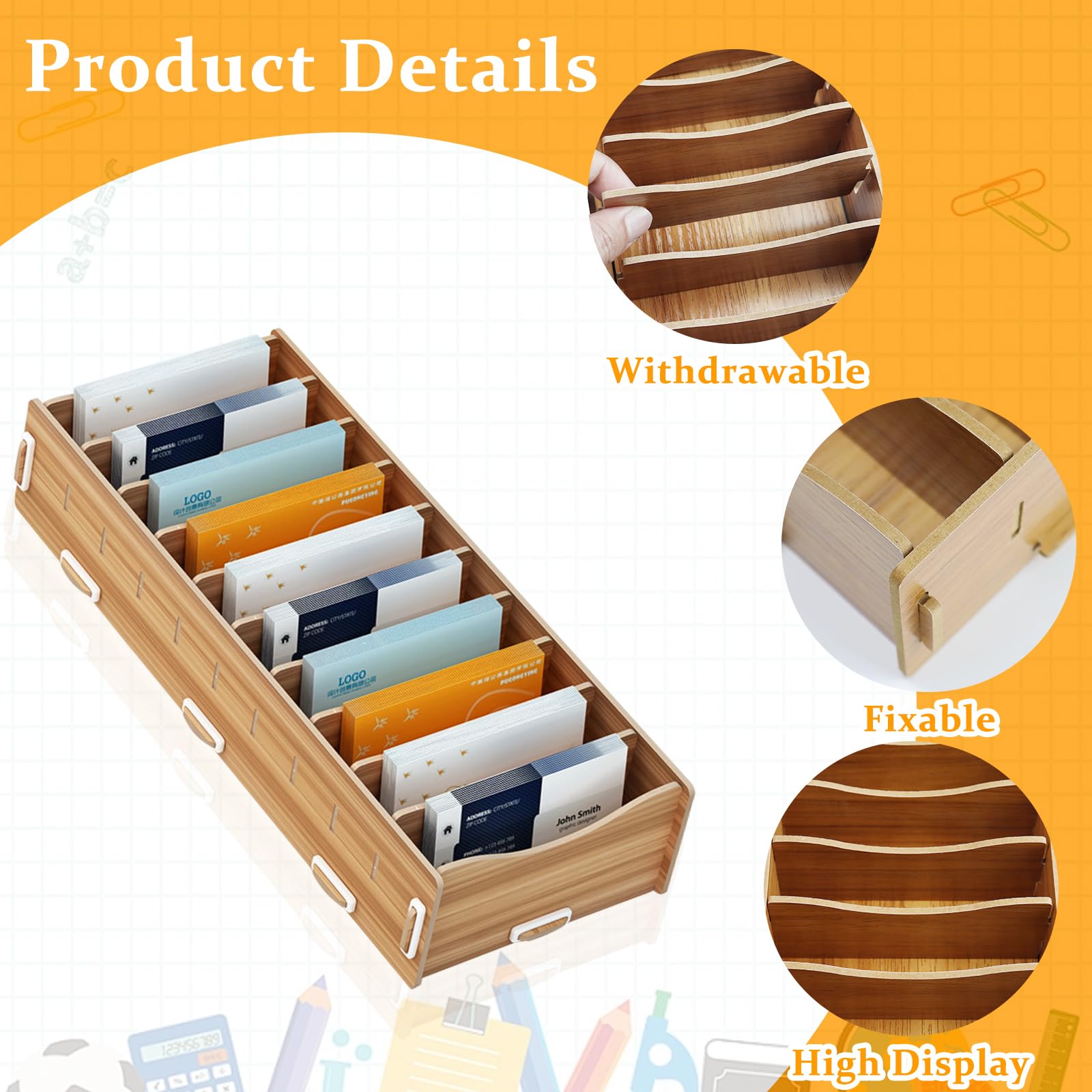 Karteikarten Boxen Holz,Karteikarten Box,Lroße Index Box mit 10 Fächern,9 Herausnehmbar Trennwänden,32x13x6cm Lernkarteibox Holz,für Büro,Schulen Und Heim,Visitenkarten & Büroorganisation