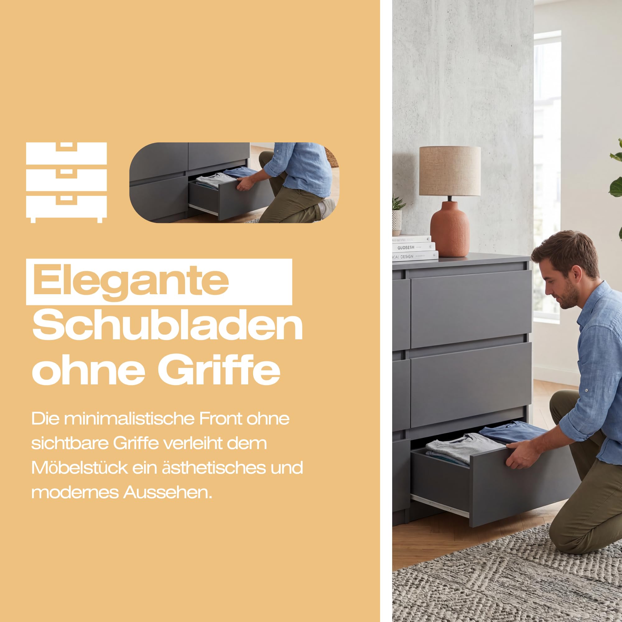 Kommode mit 6 Schubladen 120 cm Ideal für Wohnzimmer, Schlafzimmer, Kinderzimmer, Jugendzimmer und Büro Moderne Elegante Lösung für stilvolle Aufbewahrung (Anthrazit)