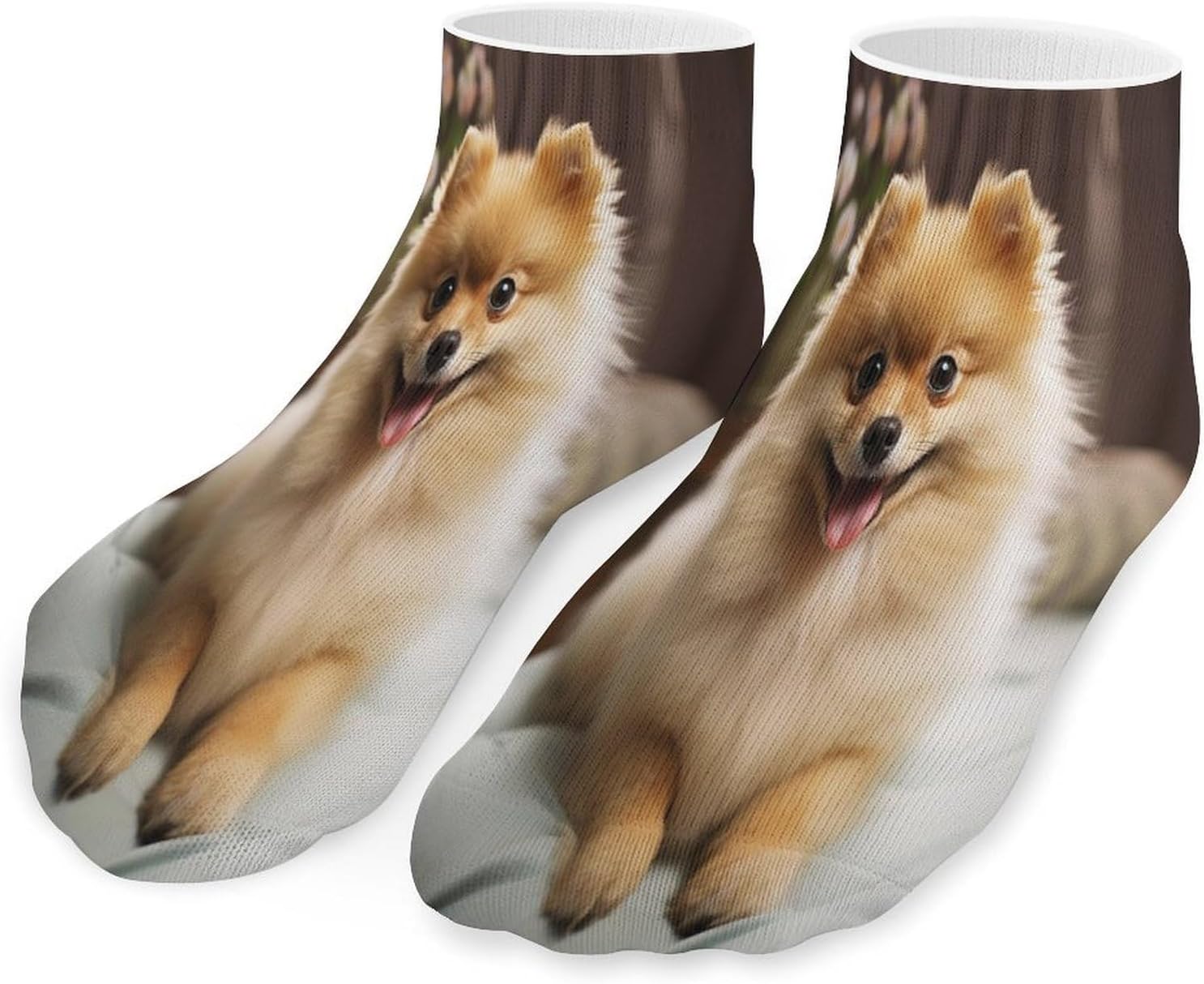 Women's Thin Elastic Socks Low-top Sports Invisible Cute Pomeranian Dog Printed Ankle Socks 5 Pairs Suitable for Travel Commuting Outdoor