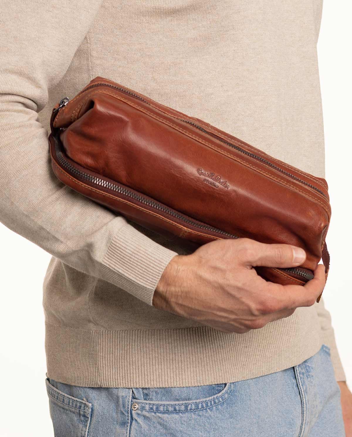 Gusti Waschtasche Leder - Quinn Kulturtasche Schminktasche Braun Leder