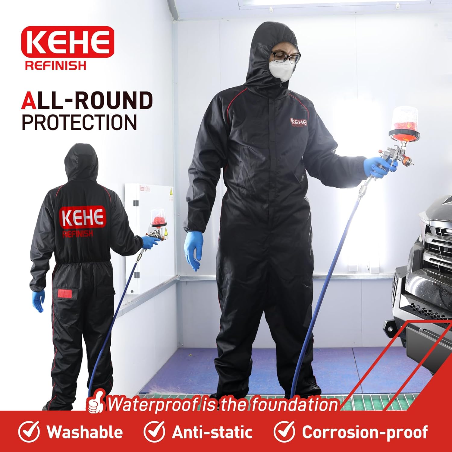 Reusable Paint Suit with Breathable Mesh,Anti-Static,Full Protective Coverall for Auto,Home,Industrial - Image 4