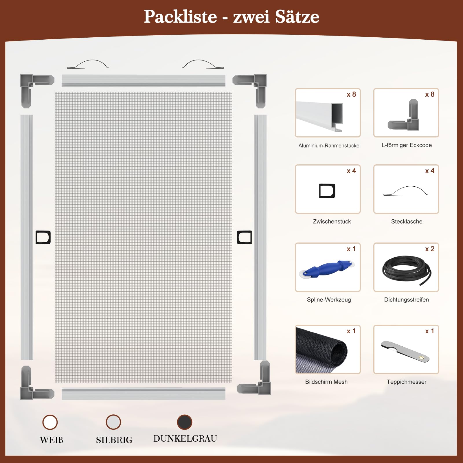 Yotache 2 sets Fliegengitter Fenster mit Rahmen Fliegenschutz 118x118cm Fenster Fliegengitter mit Alurahmen, Schneidbar, Bausatz zur Selbstmontage (Silberner Rahmen)