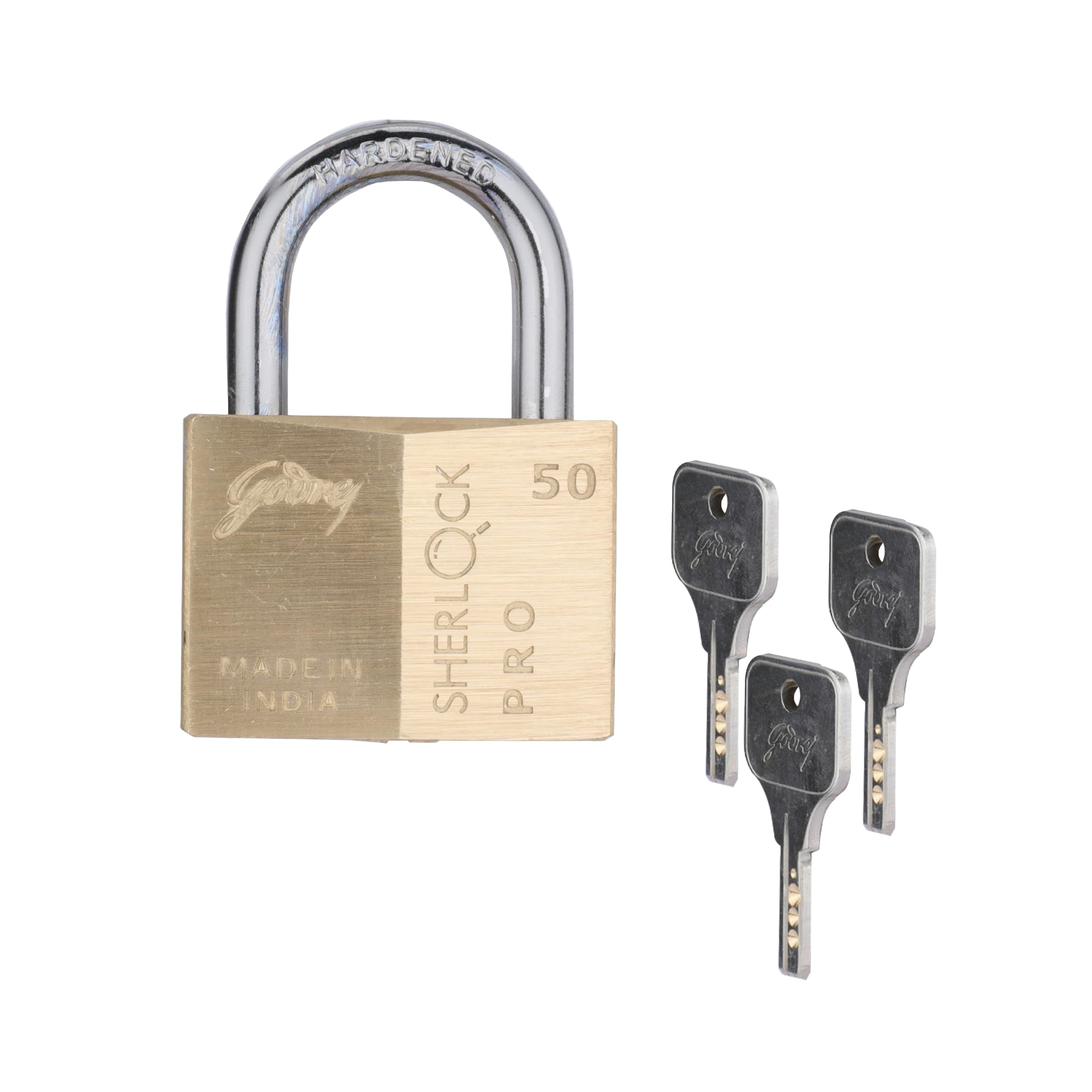 Godrej Locks | Sherlock Pro (50mm) Padlock | with 4 Keys | Premium Solid Brass Lock | Self-Locking Shackle | Double Locking | Rust-Resistant | Suitable for Doors, Cabinates | 5 Years Warranty