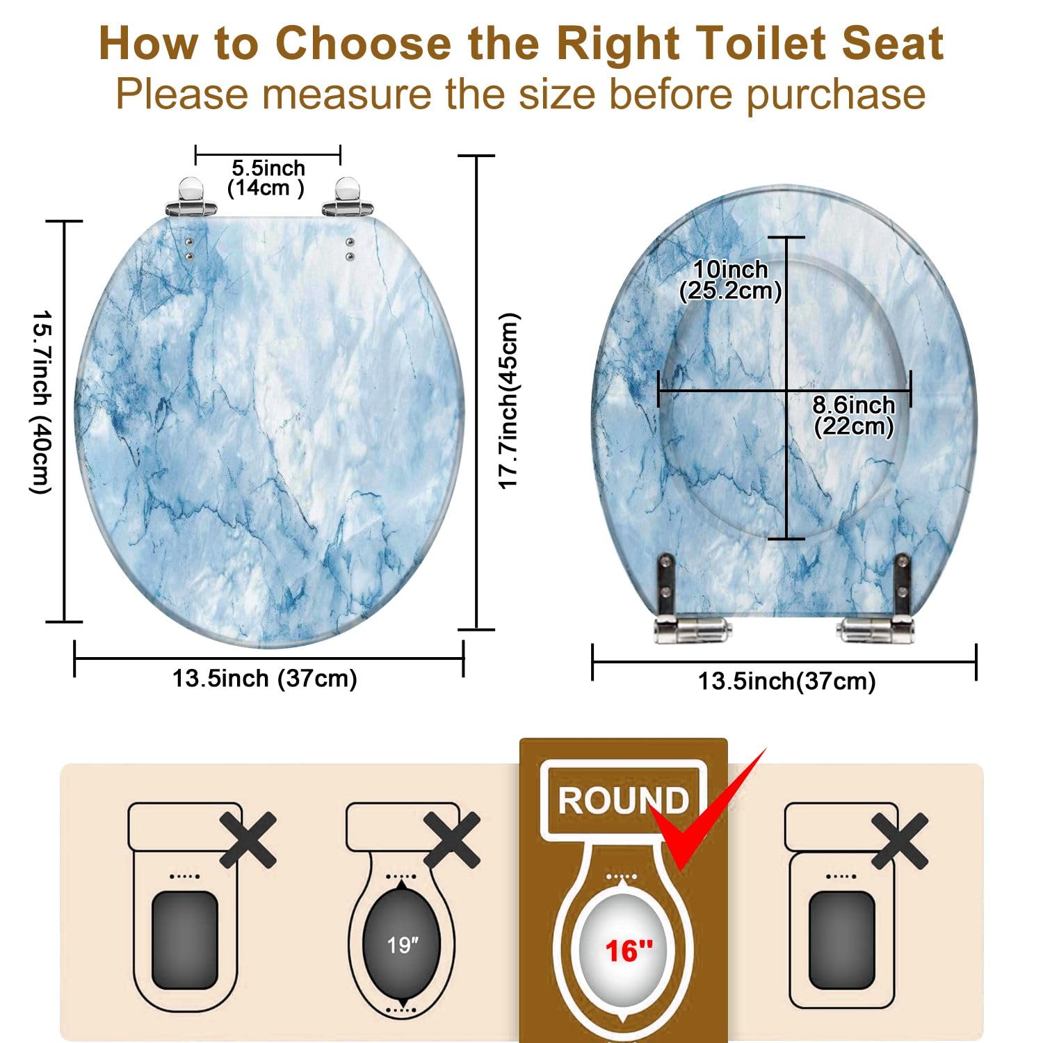 Sedile WC rotondo generico con coperchio a sgancio rapido e chiusura