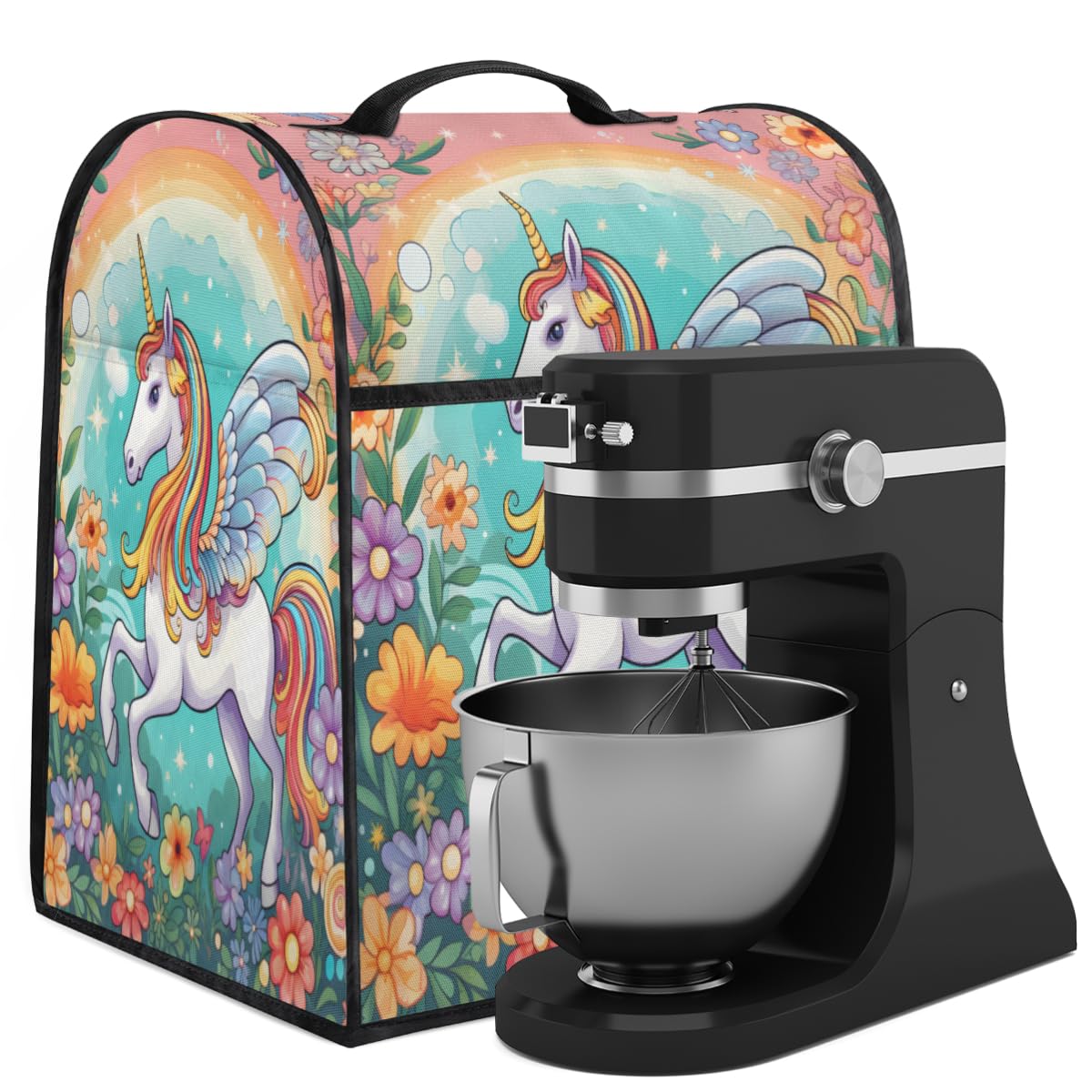 Coffee Maker Cover Cute Flower Unicorn Kitchen Appliance Covers Small Appliance Covers Blender Cover Juicer Cover Dust Covers for Kitchen Appliances with Top Handle and Pockets,Washable,C561