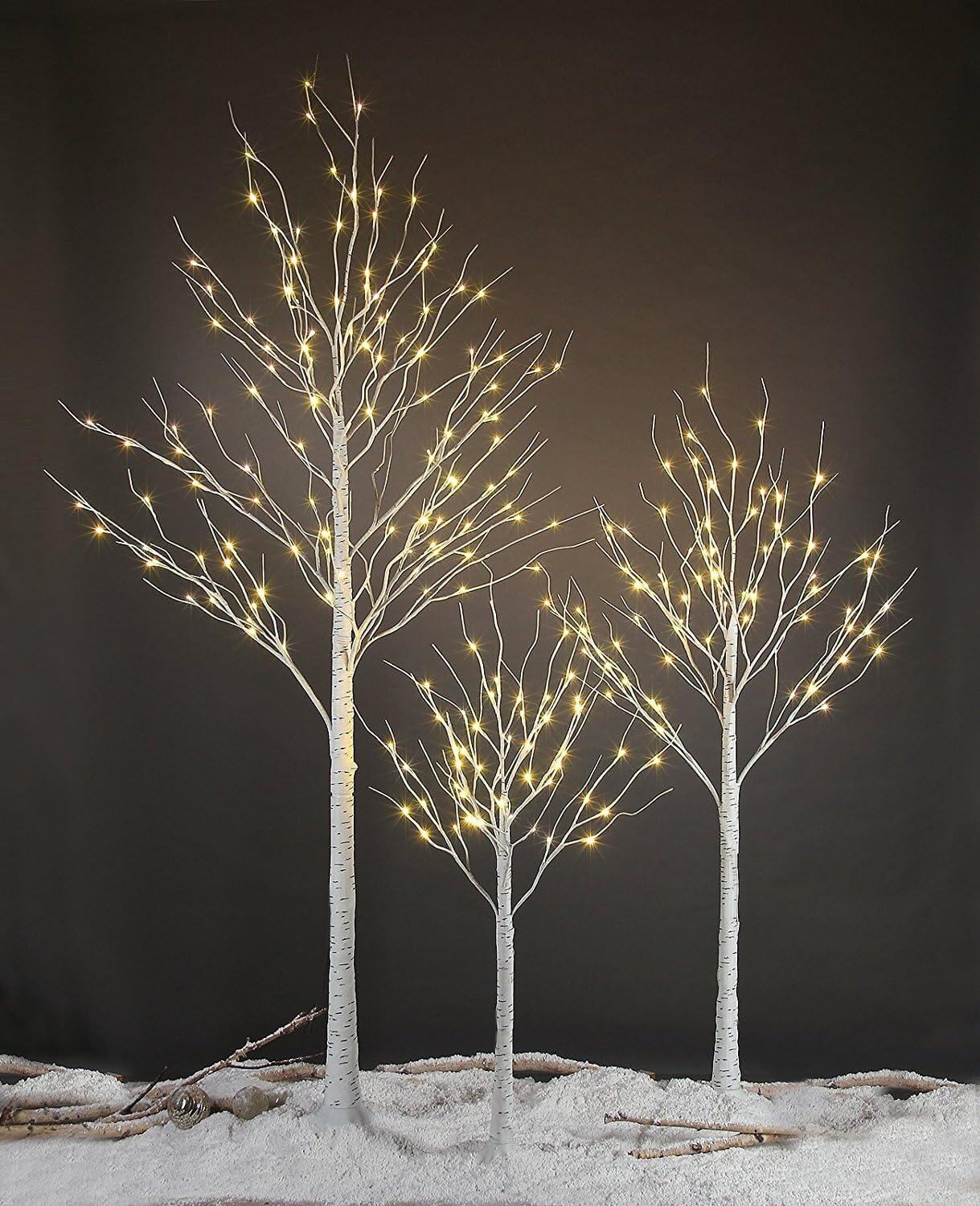 LIGHTSHARE LED Birch Tree Light Set - Trees with Warm White Lights - Indoor Outdoor Christmas Wedding Party Decorations (3-Pack)