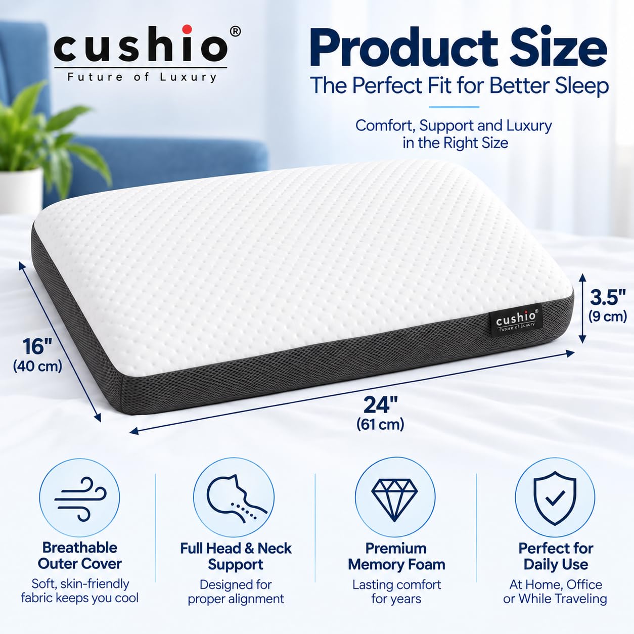 CUSHIO Cooling Gel Memory Foam Pillow Set - Neck Pain Relief -2