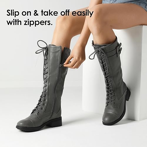 Miniatura 5 de DREAM PAIRS - Botas de poliuretano a la rodilla para mujer, estilo de equitación o combate