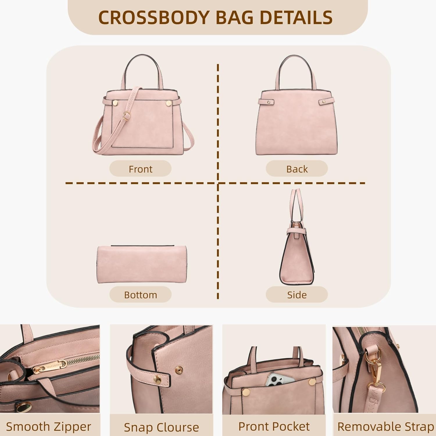 Purses and Handbags for Women Tote Bag Shoulder Bag Top Handle Satchel Purse Set with Wallet Large Work Tote 3pcs - Image 7