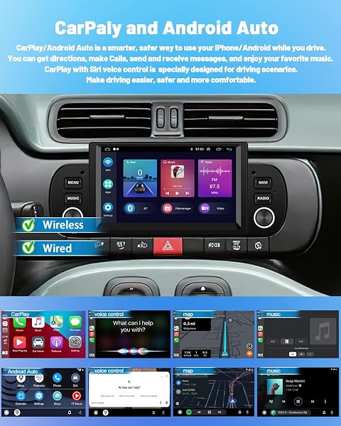 Hikity Android 15 Radio Coche para Fiat Panda 2013-2020 con Carplay Inalámbrico 6,2" Pantalla Táctil Autoradio Bluetooth con GPS Android Auto WiFi FM RDS SWC Mic Cámara Visión Trasera + Dash CAM - 4