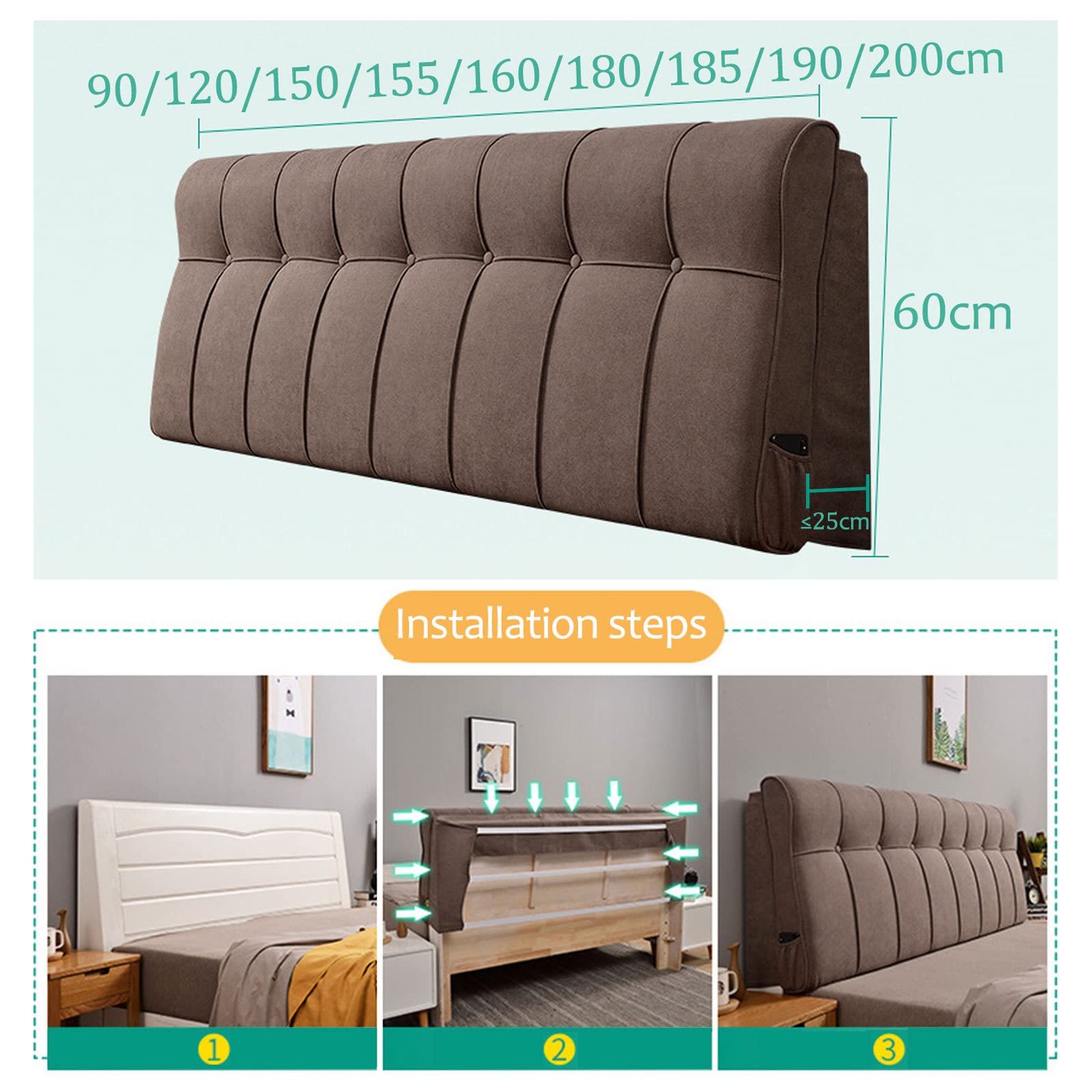 Gruba bawełniana lniana zdejmowana osłona jonowa dla Queen King Size miękki szary wyściełany ochraniacz 160 x 60 cm stylowy wystrój sypialni przytulne akcesorium do domu