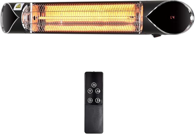 Outsunny 2000W Electric Infrared Patio Heater Wall Mounted Carbon Fibre Heater with Remote Control, 4 Heat Settings, 24-Hour Timer for Indoor Outdoor, Black