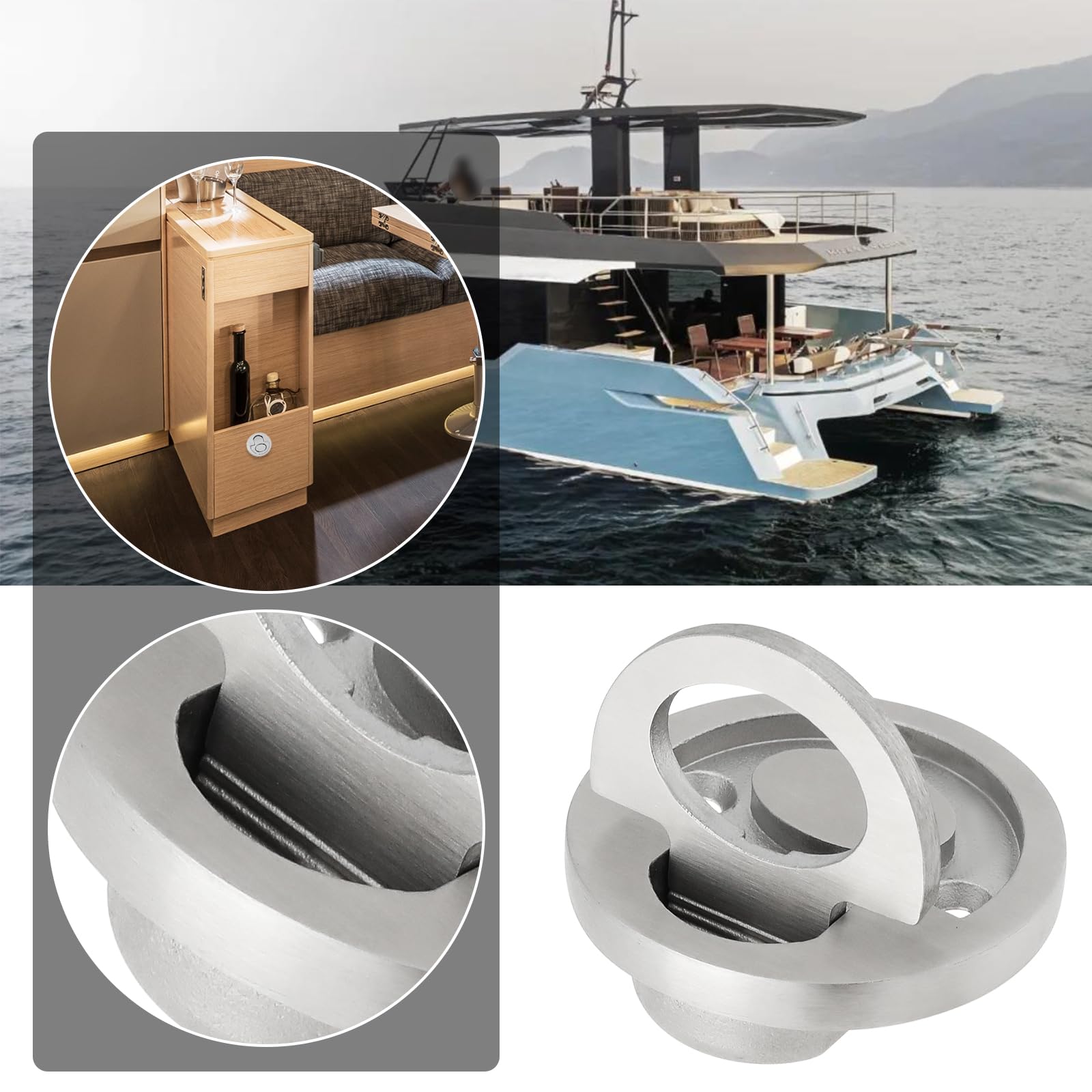 Create idea Maniglia Per Boccaporto Per Barche Rotonda Per Impieghi Gravosi 51 Mm In Acciaio Inossidabile Con Molla Retrattile Anello Trazione A Scomparsa Con Vite Per Armadietto Yacht Barca Marina