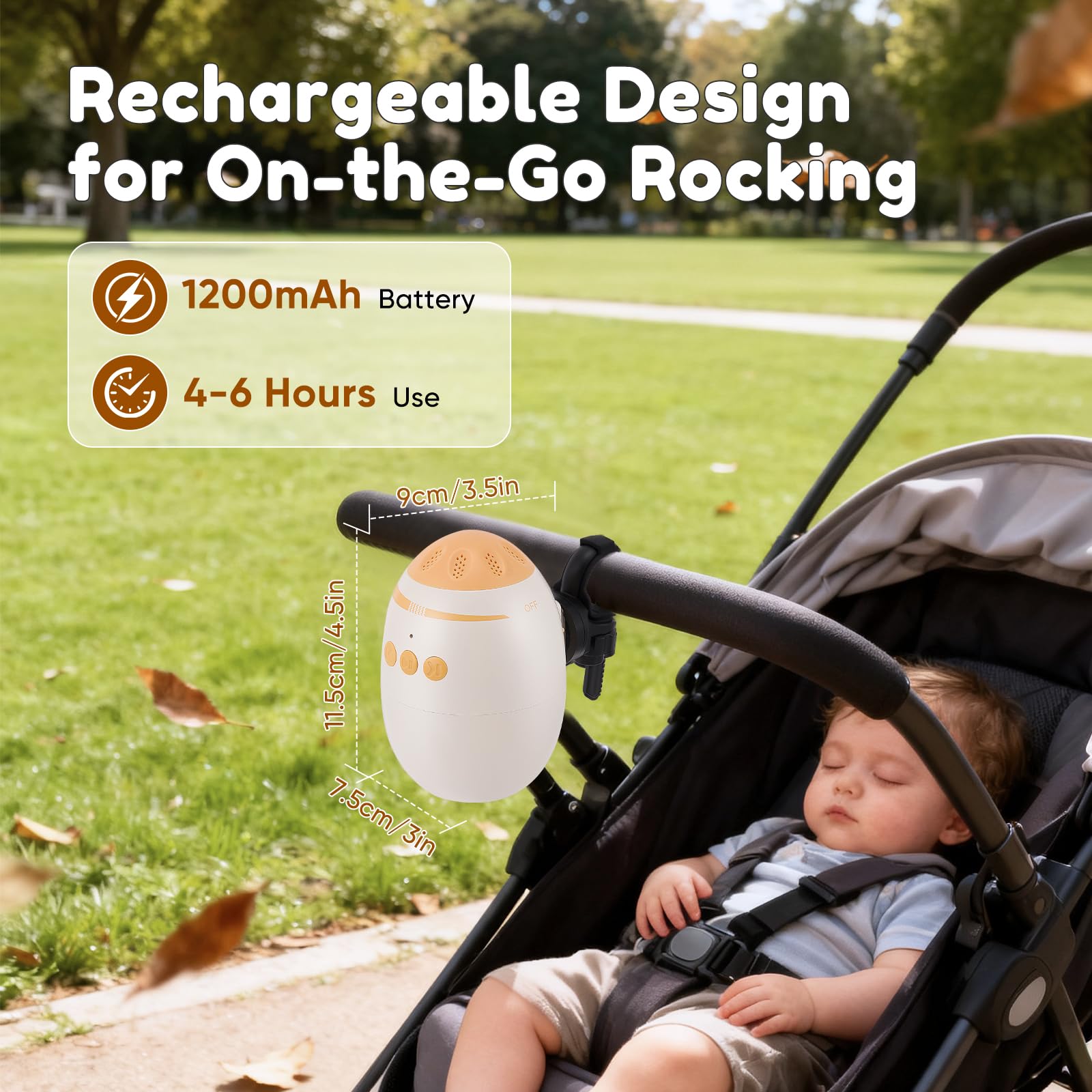 Altalena per Passeggino, Ricaricabile USB-C per Bambini & Timer da 40min, Intensità Regolabile e Timer, Passeggino con 11 Bianco Rumore per Passeggino e Passeggino