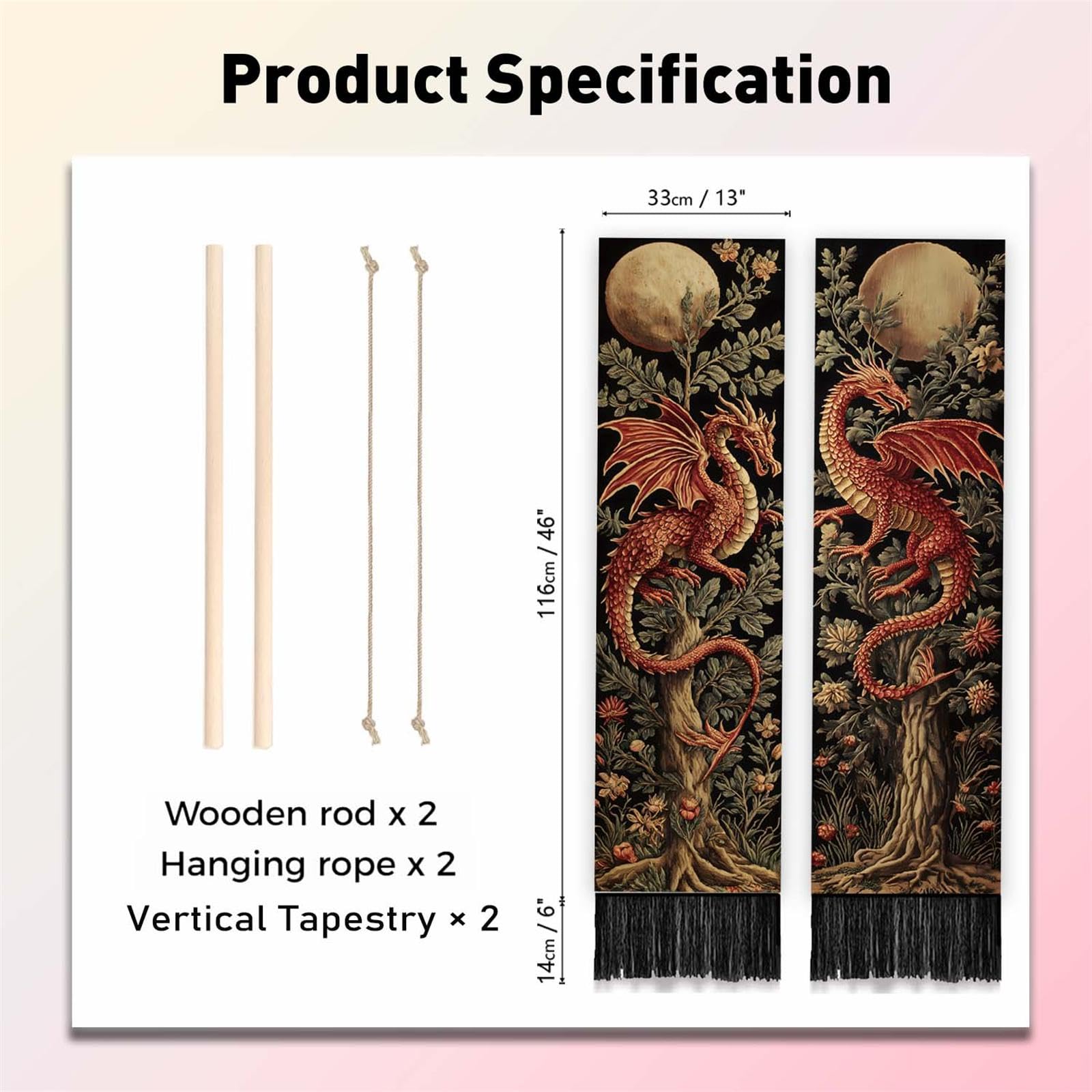 PLIGREAT 2er Pack Ästhetischer Drachen Wandteppich Mittelalterlicher Gewebter Wandbehang Mit Baummotiv Und Quasten Wandteppich Mit Mondblättern Für Schlafzimmer Wohnzimmer Heimdekor