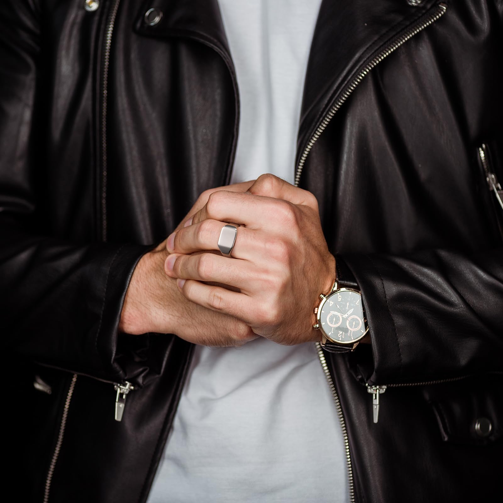Anillos de sello de tungsteno para hombre, color plomizo/negro, anillo de motociclista para el pulgar, anillo de motociclista para hombre, alto pulido, liso, anillo de declaración de boda, 4