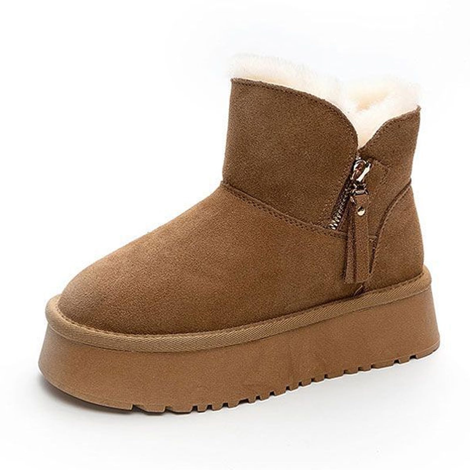Womens Ankle Winter Boots Ladies Furry Sherpa Lined Platform Snow Boots Fur Lined Short Mini Boot Cute Winter