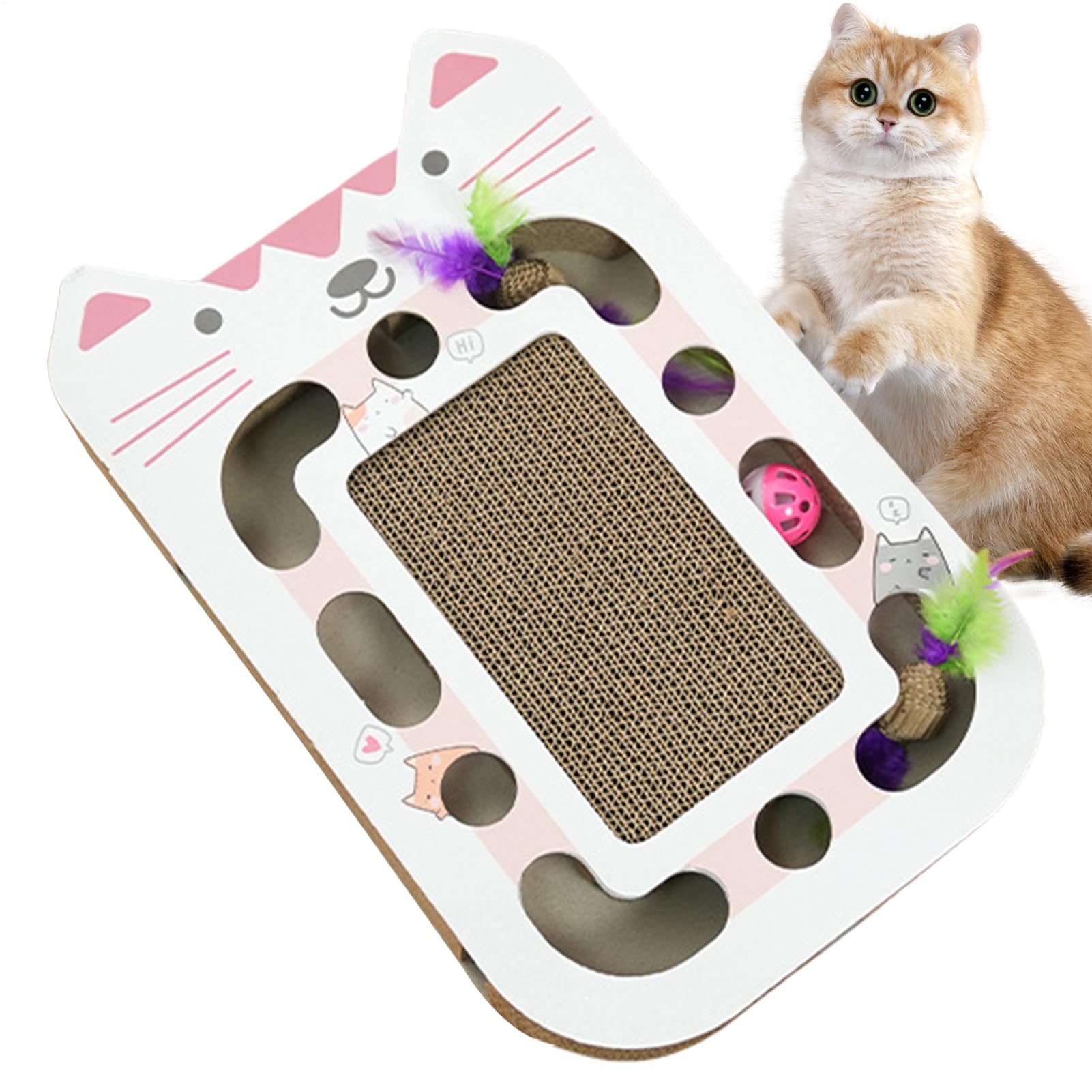 Tapis à gratter pour chat avec jouet et balle protection meubles carton robuste pour chaton