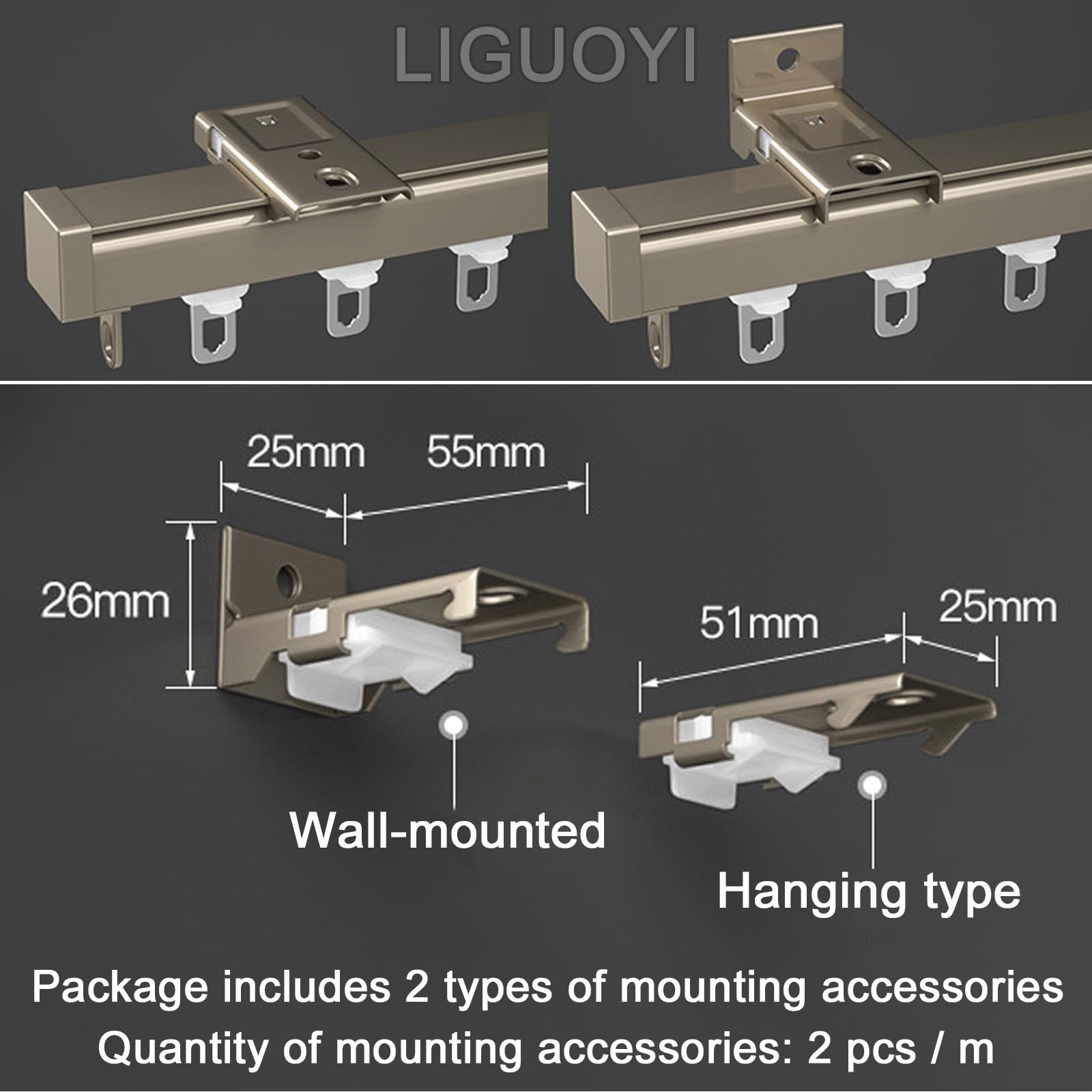 Aluminiowy karnisz 60 600 cm cichy sufit / ścienny szyna z haczykami i kółkami drążek do zasłon przesuwnych