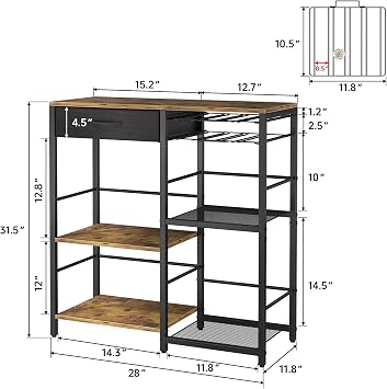 Coffee Bar with Integrated Storage,5-Tier Coffee Bar Cabinet with Drawers,Kitchen Coffee Bar Table with 2-Layer Capsule Drawer,for Living Room and Corner Kitchen Bar Table,Vintage Brown
