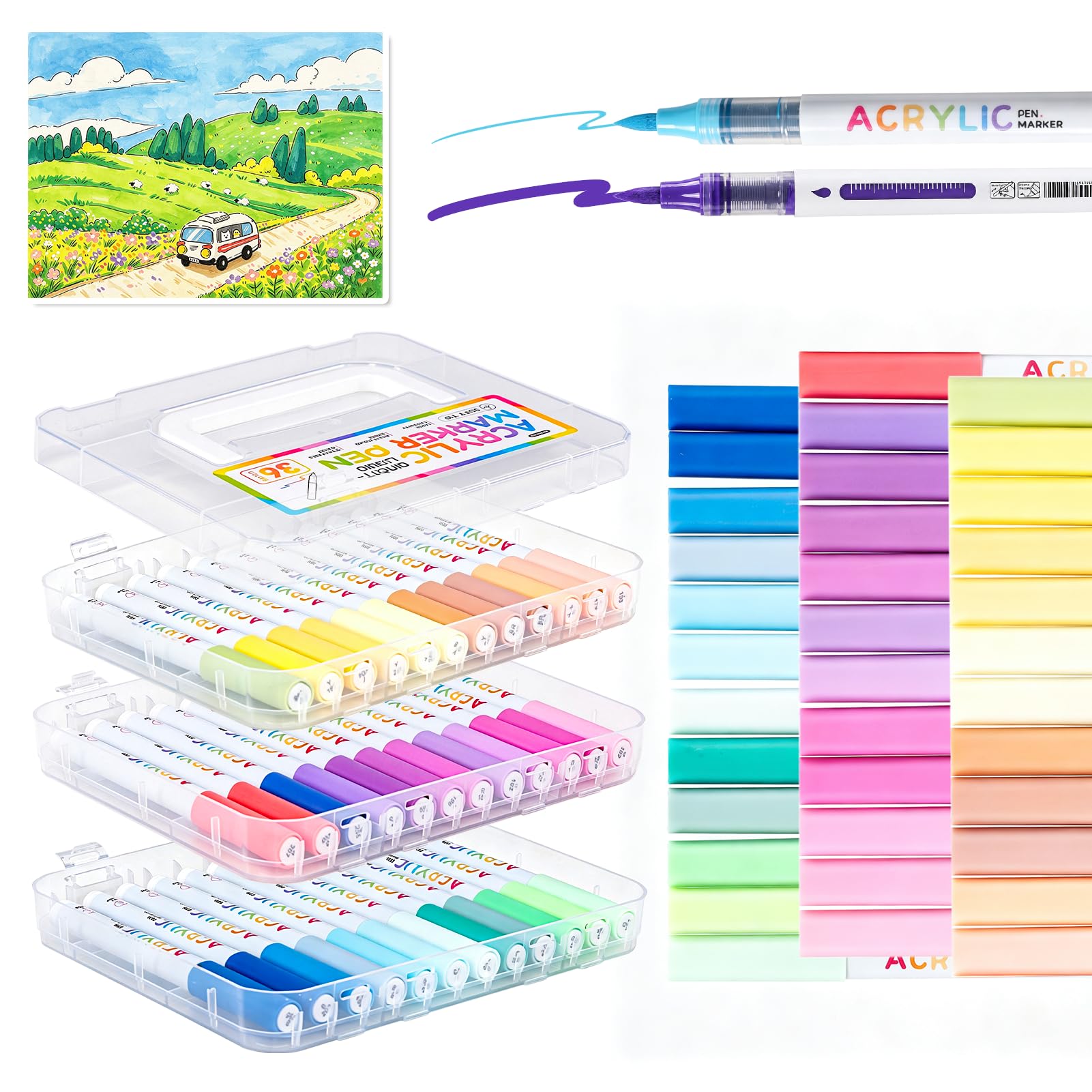 36 Colors Acrylic Paint Markers with Automatic Ink Control System