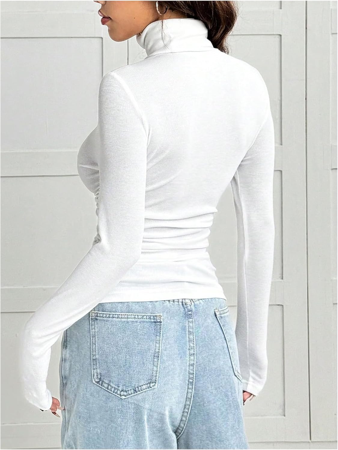SOLY HUX Women's High Neck Long Sleeve Shirts Ruched Slim Fitted Base Layer Tees Fall Tops - Image 3